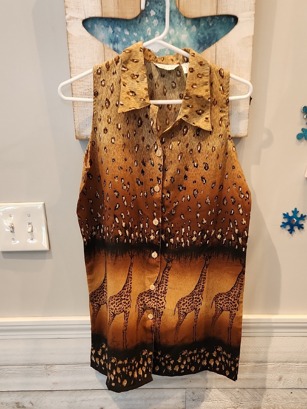 NWT Marla Kim Sleeveless Button-Front Giraffe Print Tunic in Brown Ombre Sz S